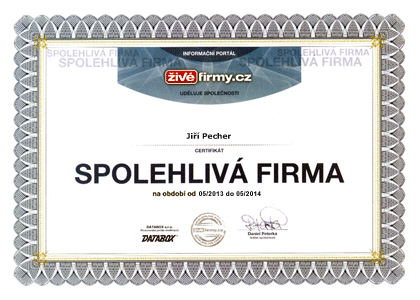 Certifikát Spolehlivá firma